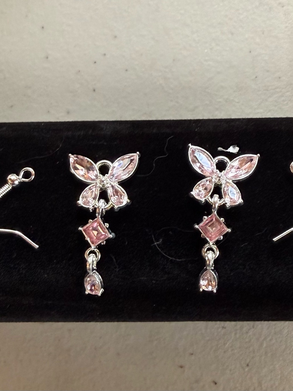 Delicate Pink Crystal Butterfly Drop Earrings - Women Jewelry